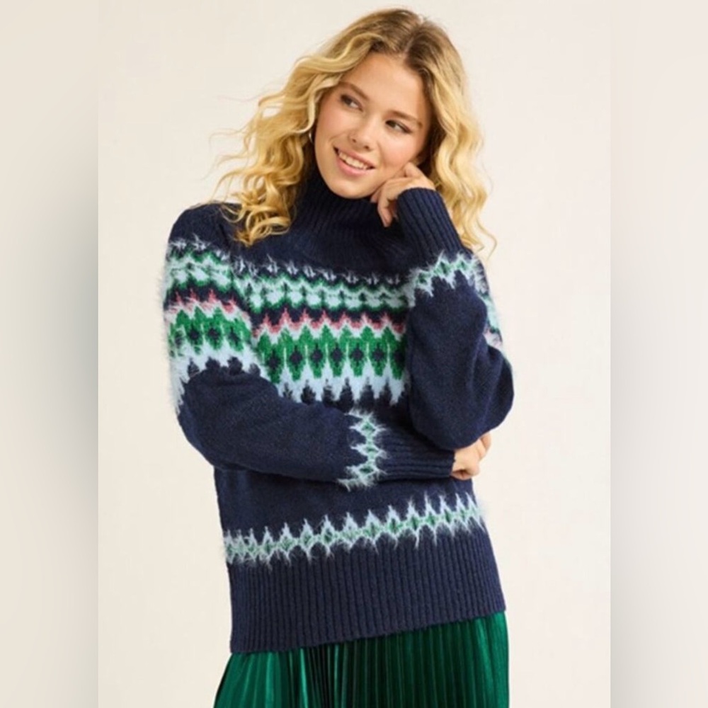 FREE ASSEMBLY Navy blue Fair Isle Turtleneck Sweater size M